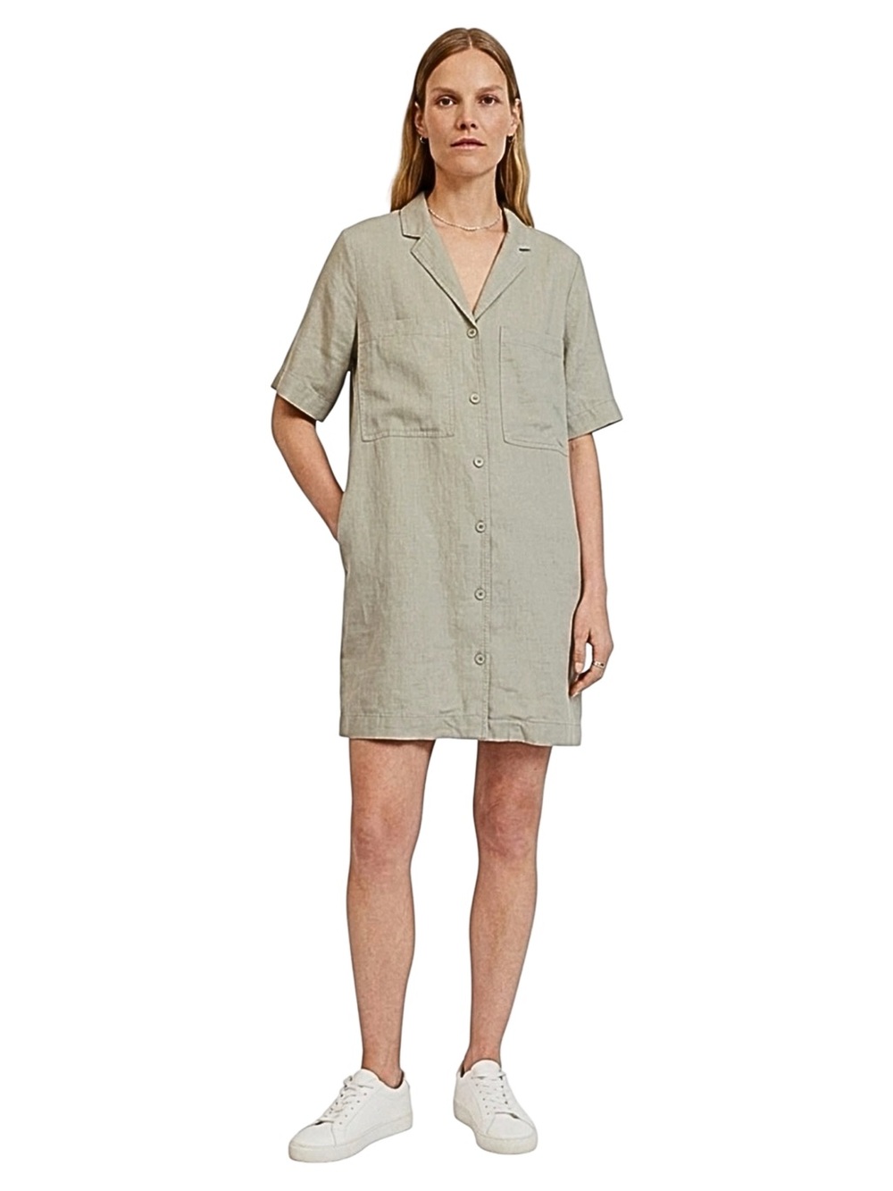Everlane Seagrass Green Linen Notch Workwear Shirtdress Size Medium - Picture 15 of 15